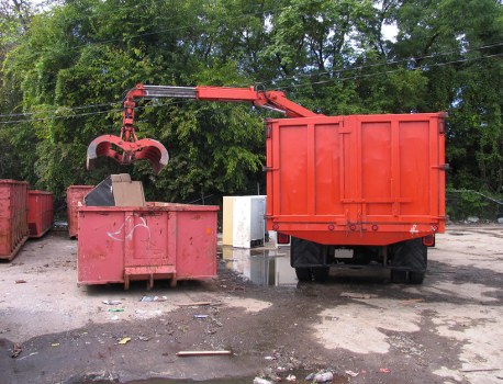 Overview of a medium-sized office clearance in Woolwich showing waste piles